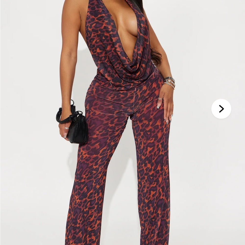 Fashion Nova Corina Mesh Brown Jumpsuit with Deep V-Neck and Tie Waist